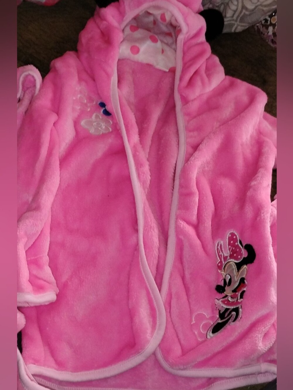 Toddler Girls Disney Pink Plush Hooded Robe with Minnie Embroidery